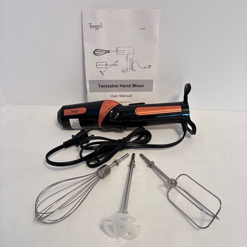Toogel Twistable Electric Hand Stick Mixer With Attachments & Manual